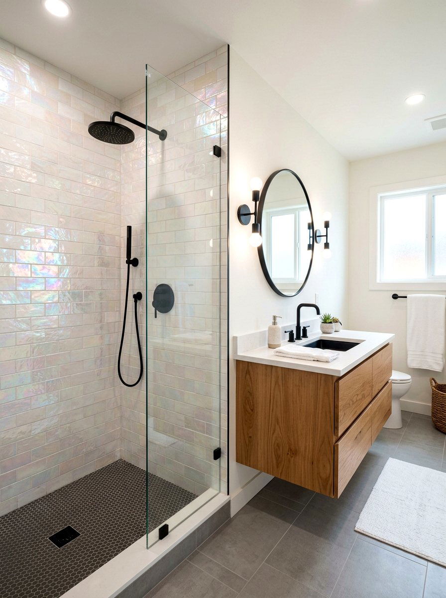 Pearlescent bathroom wall tile - 30 iridescent home decor ideas