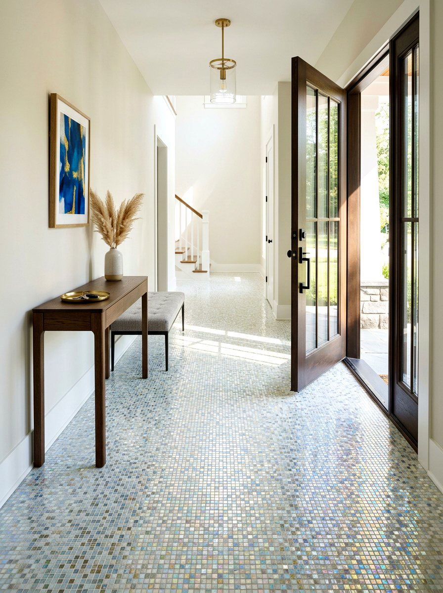 Pearlescent mosaic floor - 30 iridescent home decor ideas