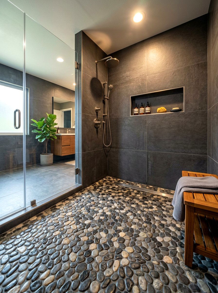 Pebble Bathroom Floor - 30 low light bathroom mood ideas
