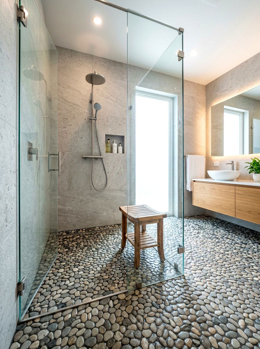 Pebble Floor Bathroom - 30 forest inspired bathroom ideas