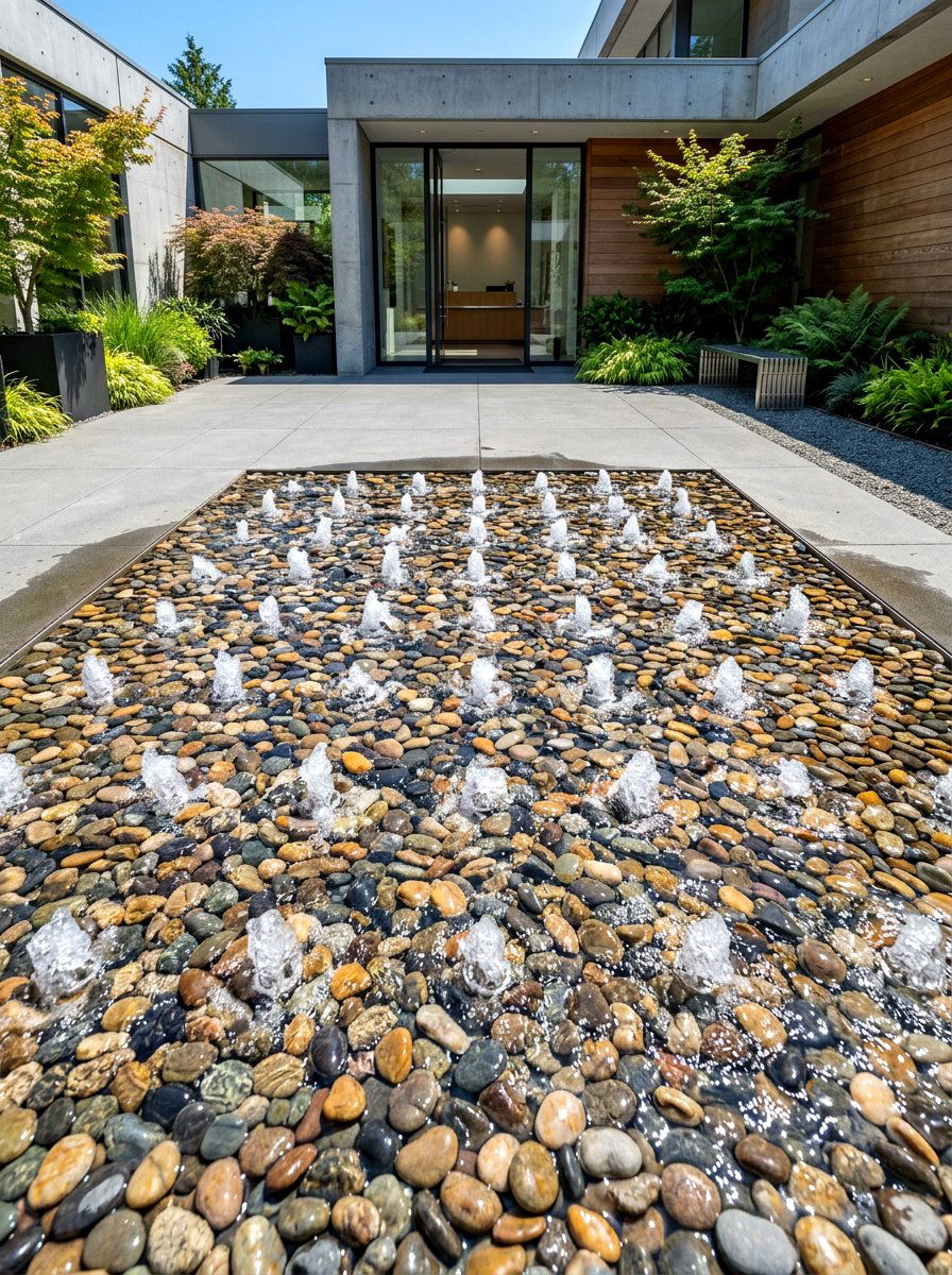 Pebble Floor Fountain - 30 outdoor courtyard fountain ideas