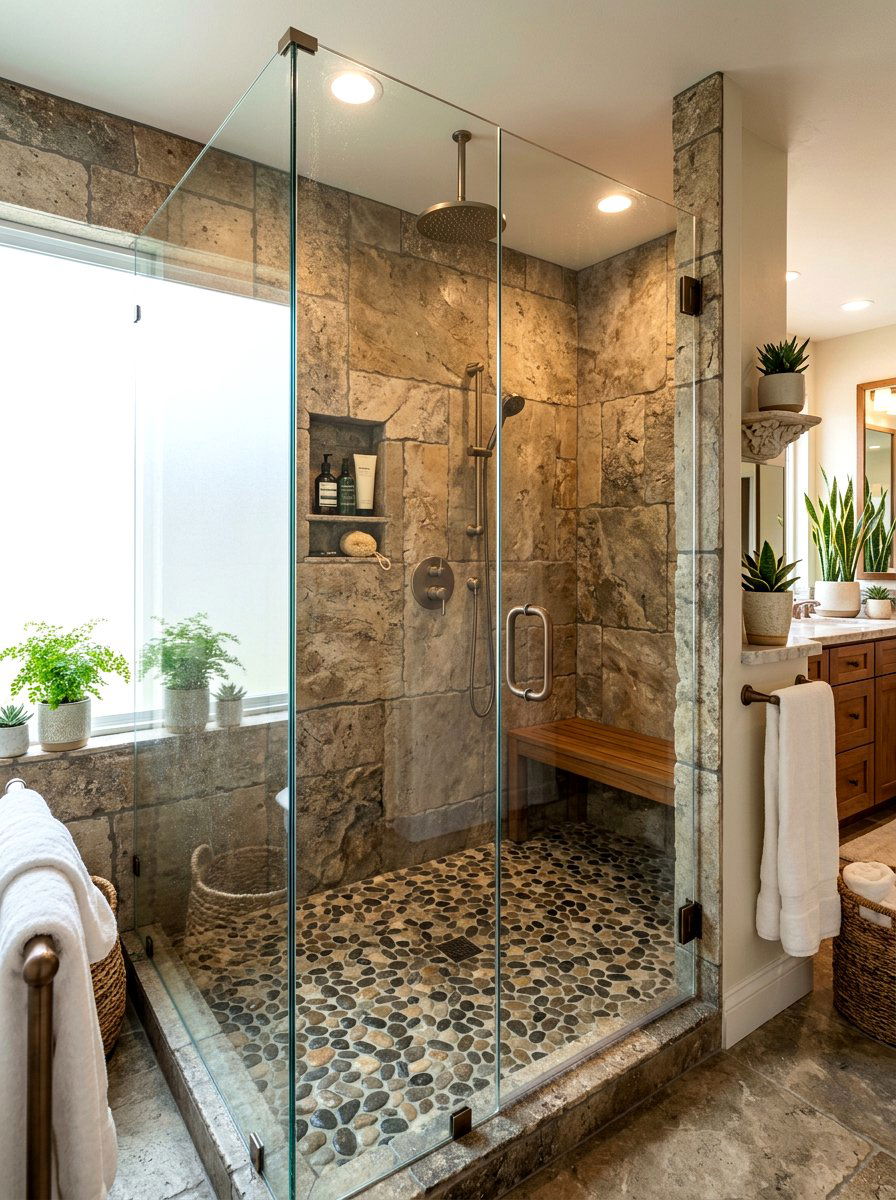 Pebble Floor Shower - 30 master bathroom ideas