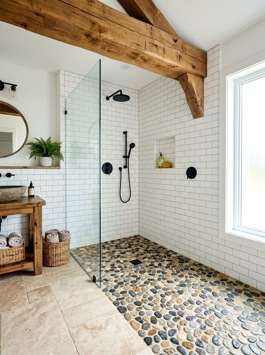 Pebble Floor Shower - 30 bathroom shower ideas
