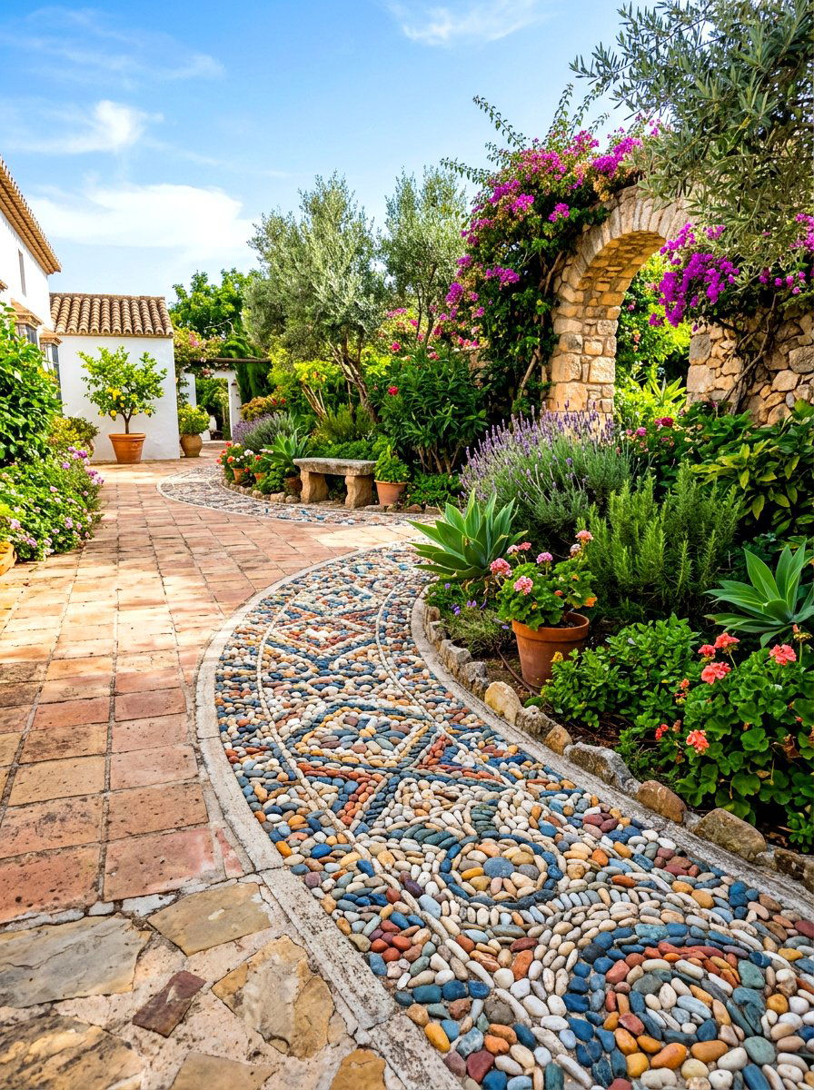 Pebble Inlay Border - 30 concrete garden border ideas