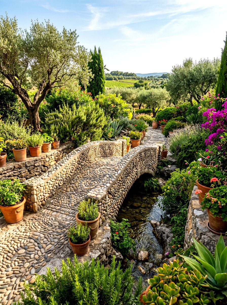 Pebble Inlay Bridge - 30 pond bridge ideas