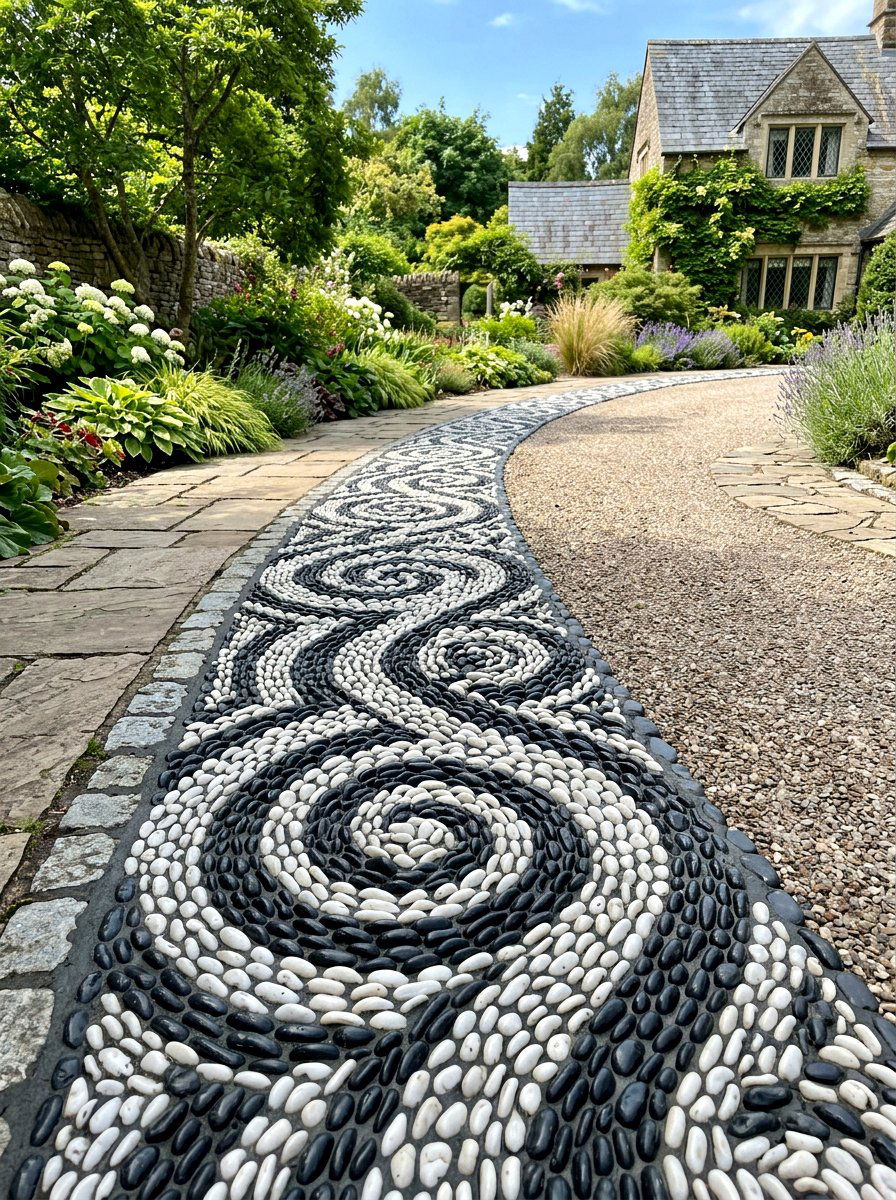 Pebble Mosaic Driveway Border - 30 driveway border ideas