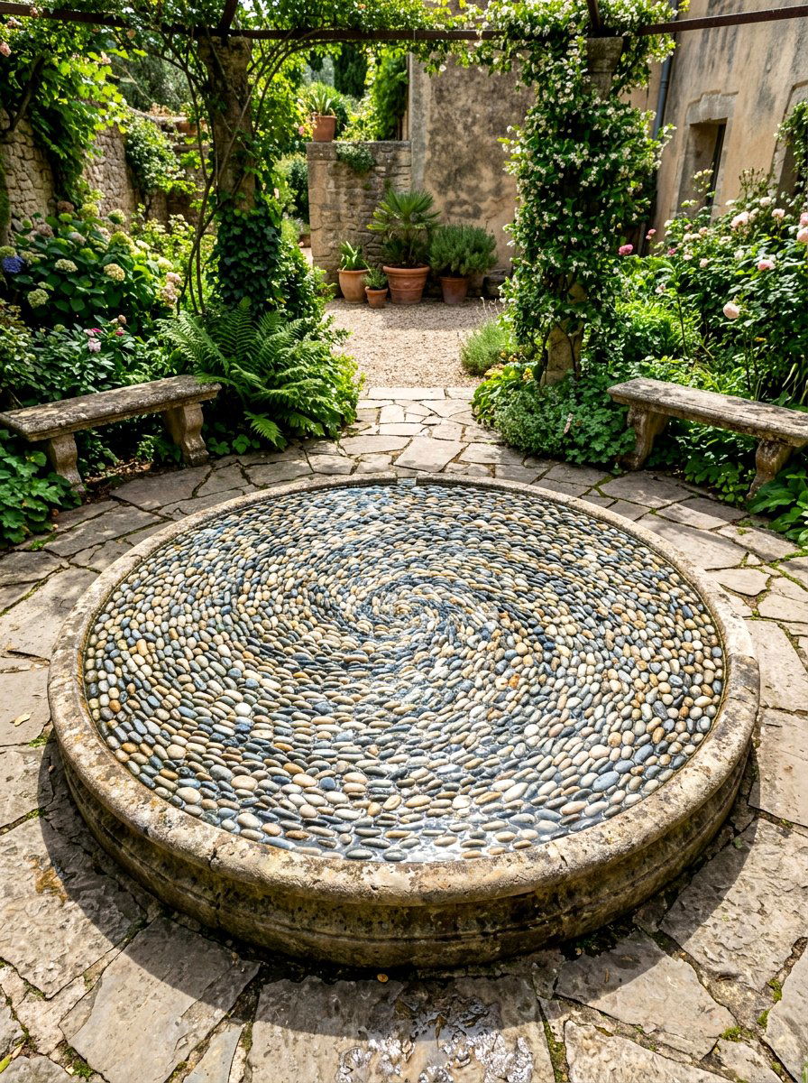 Pebble Mosaic Fountain - 30 water feature landscaping ideas
