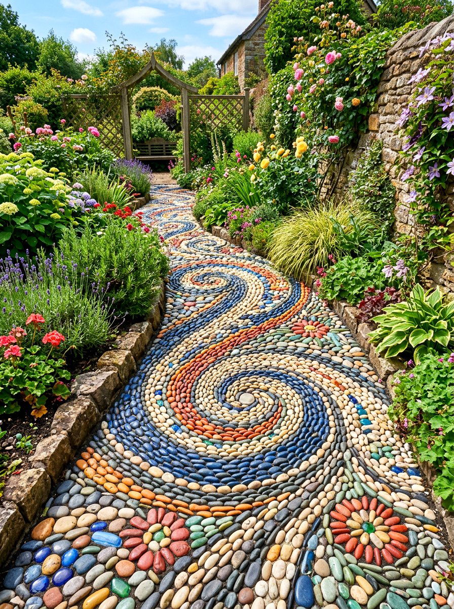 Pebble Mosaic Garden - 30 front yard rock garden ideas