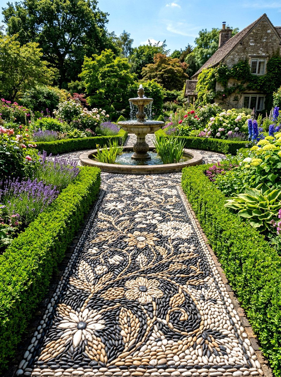Pebble Mosaic Path - 30 Mediterranean backyard ideas