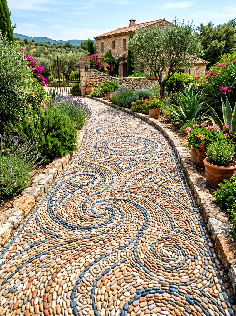 Pebble Mosaic Walkway - 30 gravel walkway ideas