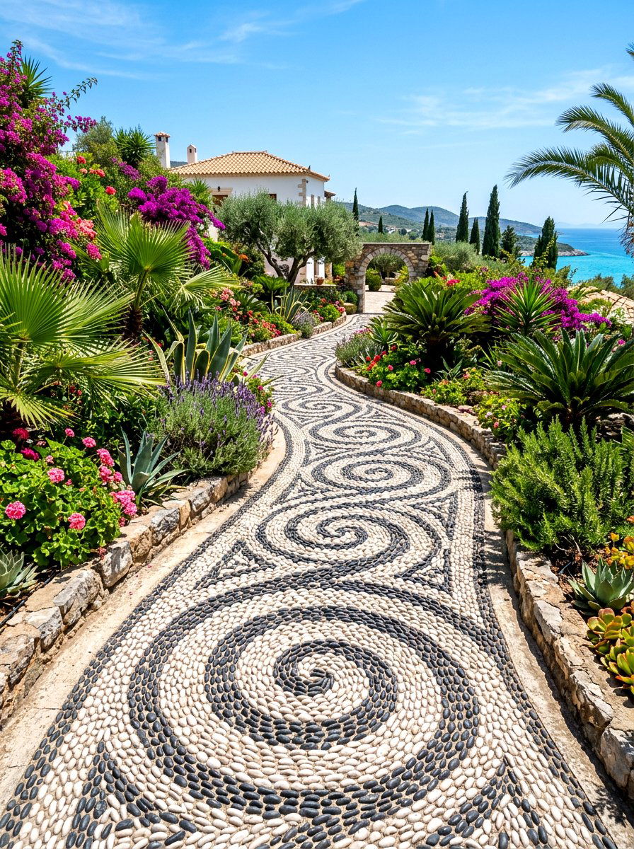 Pebble Mosaic Walkway - 30 decorative stone ideas