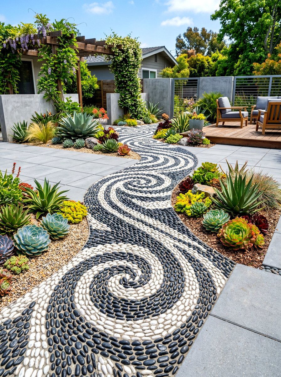 Pebble Mosaic - 30 drainage landscaping ideas