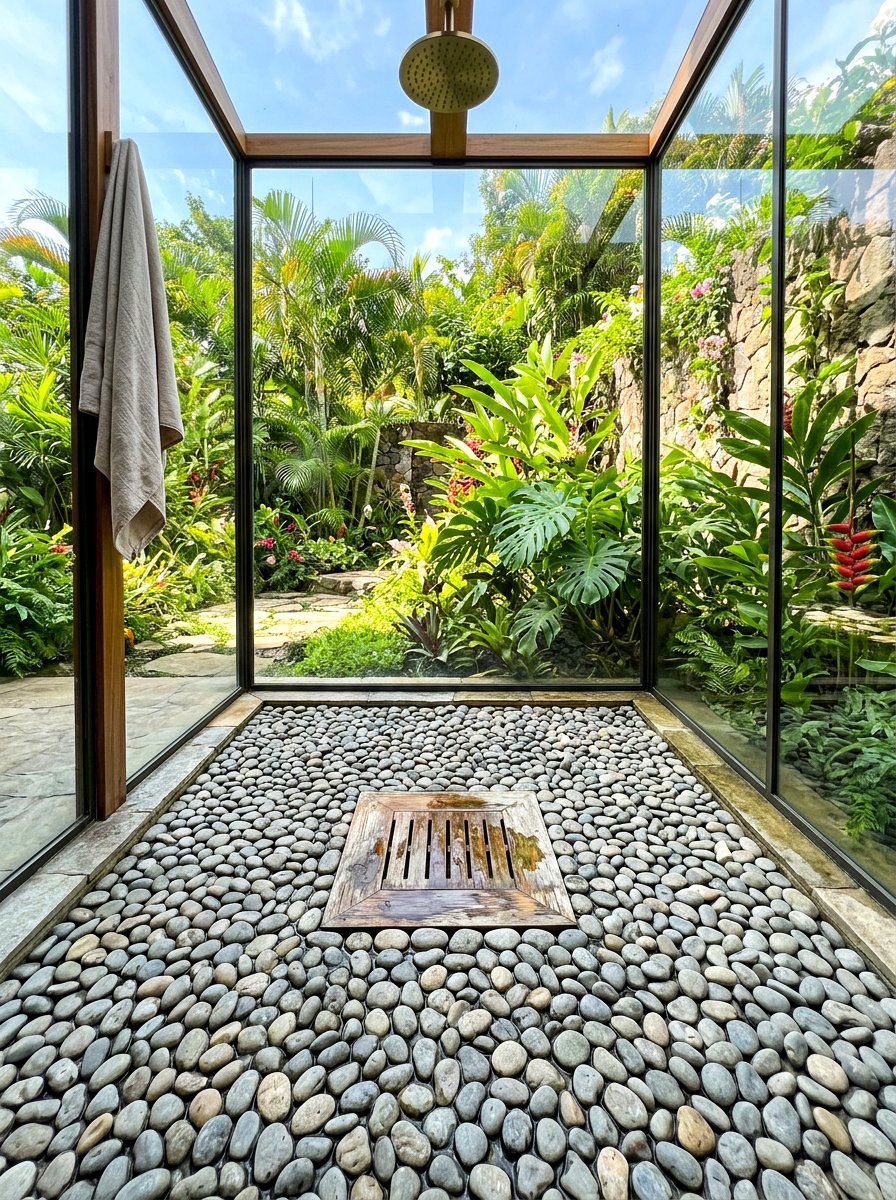 Pebble Shower Floor - 30 rustic spa bathroom ideas