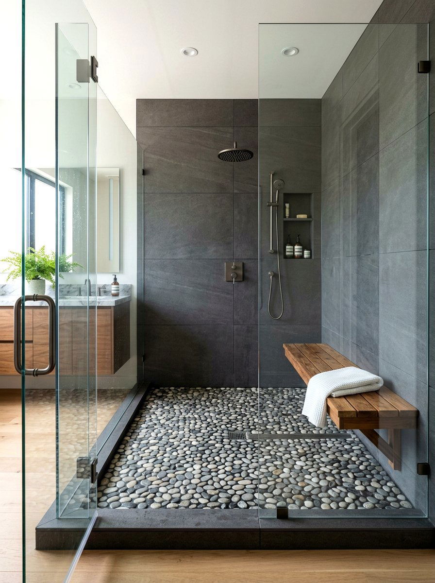 Pebble Stone Shower Floor - 30 eco bathroom ideas