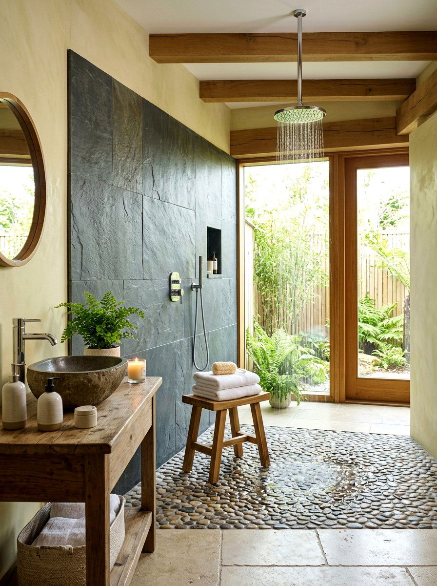 Pebble Stone Shower Floor - 30 bathroom accent tile ideas