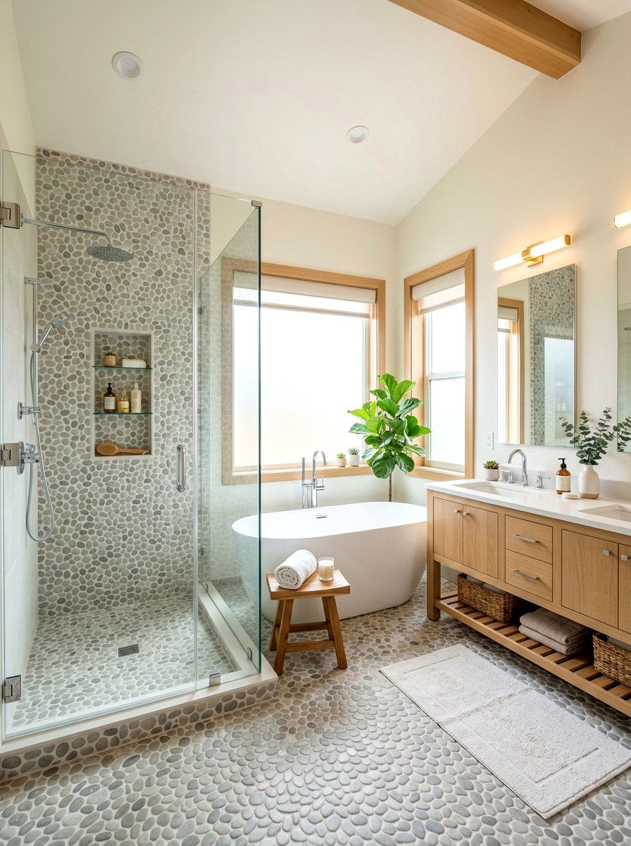 Pebble Tile Bathroom - 30 rustic luxury bathroom ideas