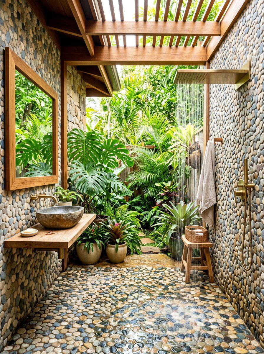 Pebble Tile Bathroom - 30 floor to ceiling tile bathroom ideas