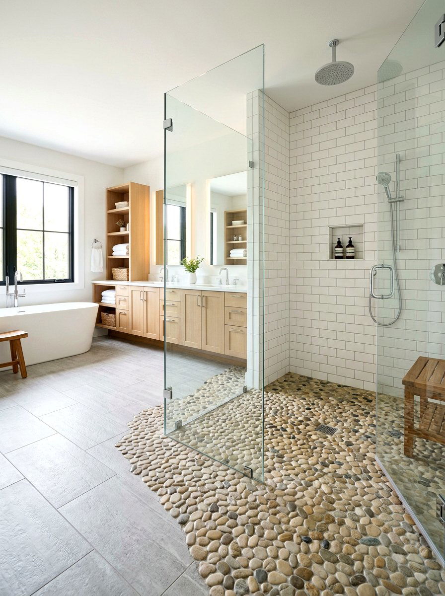 Pebble Tile Floor - 30 seaside bathroom ideas