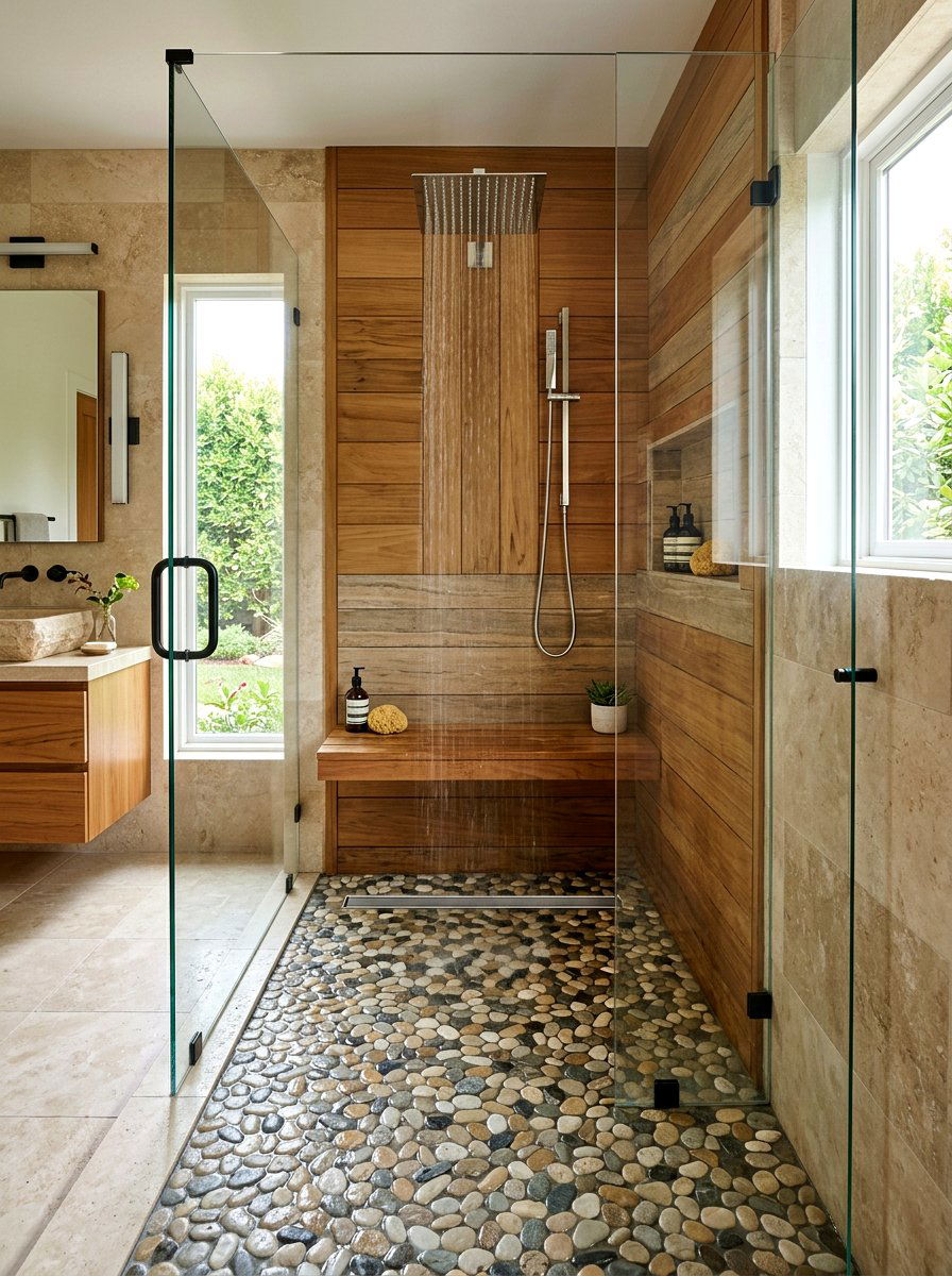 Pebble Tile Floor - 30 curbless shower ideas