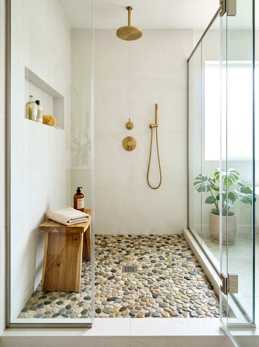Pebble Tile Flooring - 30 sensory bathroom ideas