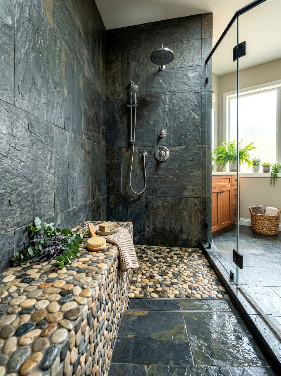 Pebble Tile Shower Bench - 30 shower bench styling ideas