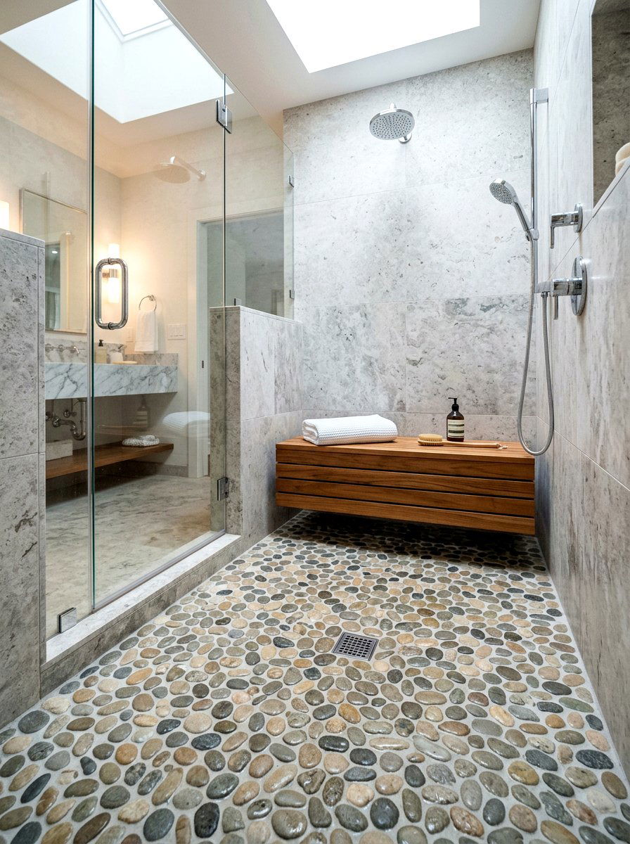 Pebble Tile Shower Floor - 30 wellness bathroom ideas