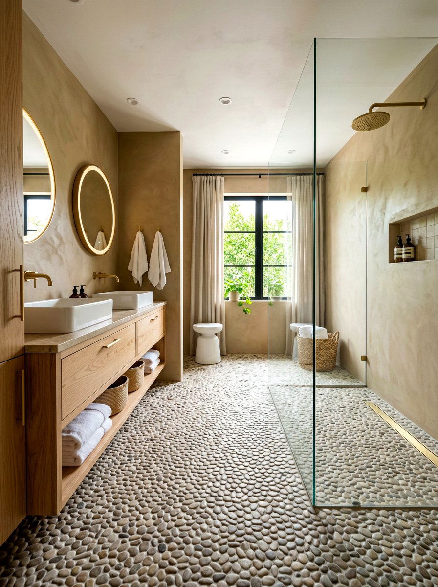 Pebble floor bathroom - 30 rustic bathroom ideas