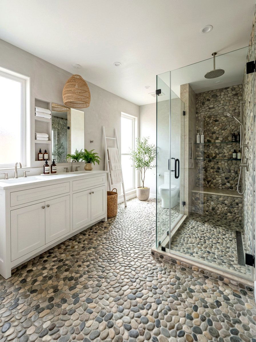 Pebble floor bathroom - 30 nautical bathroom ideas