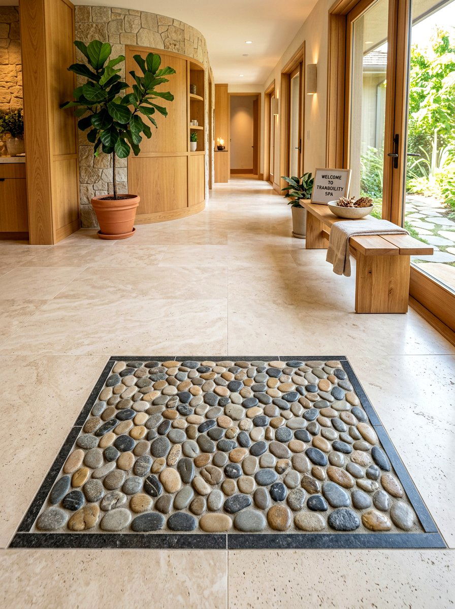 Pebble floor entryway mat - 30 earthy entryway ideas