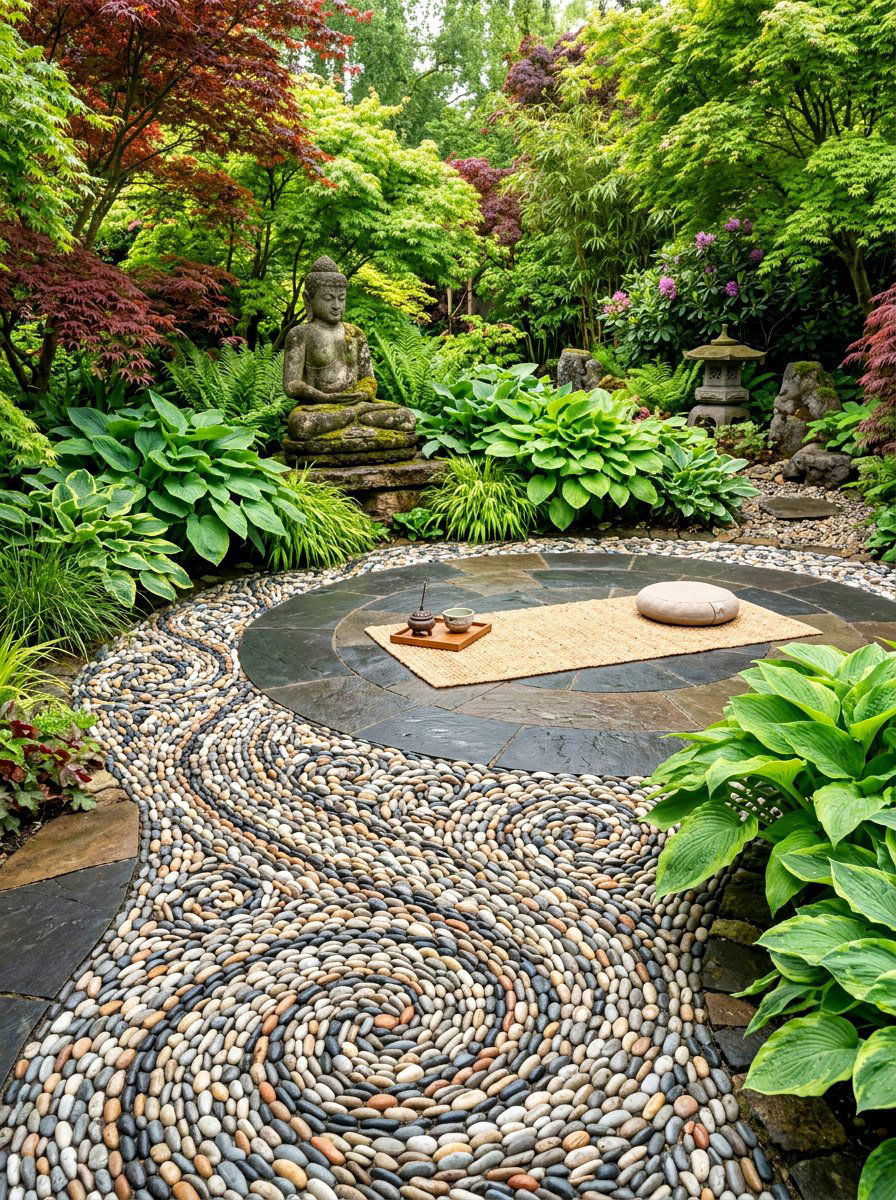 Pebble mosaic garden border - 30 patio paver border ideas