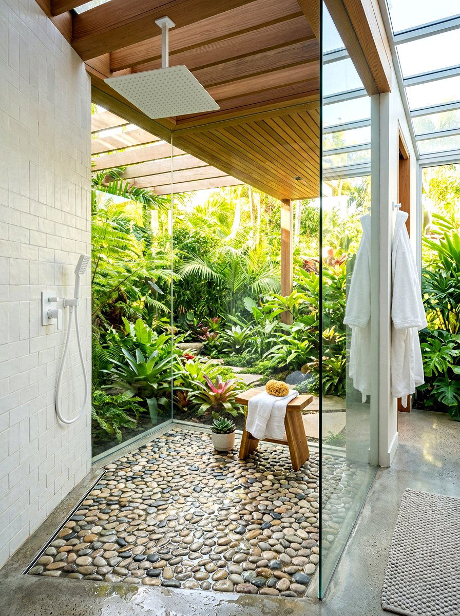 Pebble shower floor - 30 stone inspired bathroom ideas