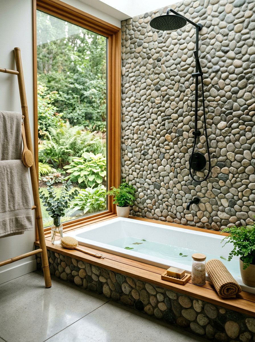 Pebble stone wall - 30 tub surround ideas