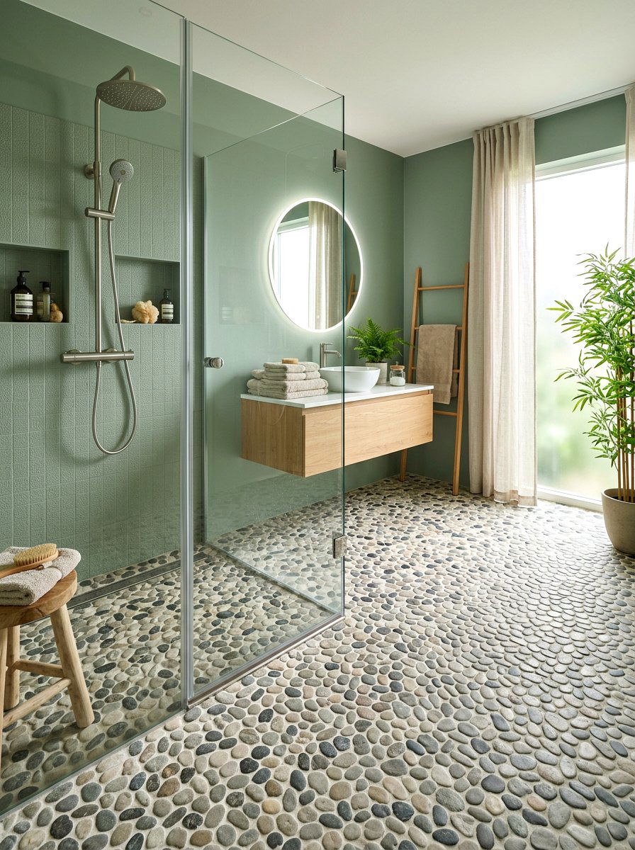 Pebble tile flooring - 30 small guest bath decor ideas