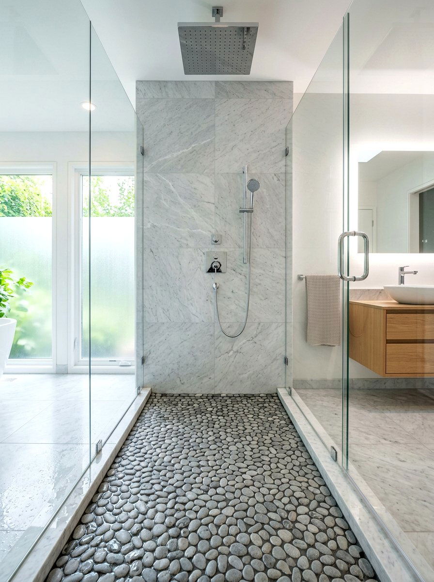 Pebbled Floor Shower - 30 biophilic interior design ideas
