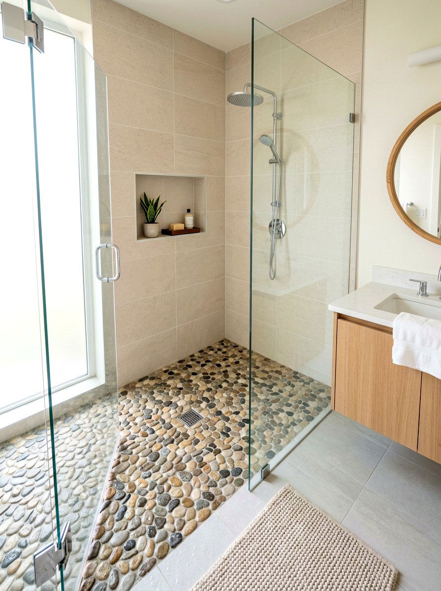 Pebbled Shower Floor - 30 condo bathroom ideas