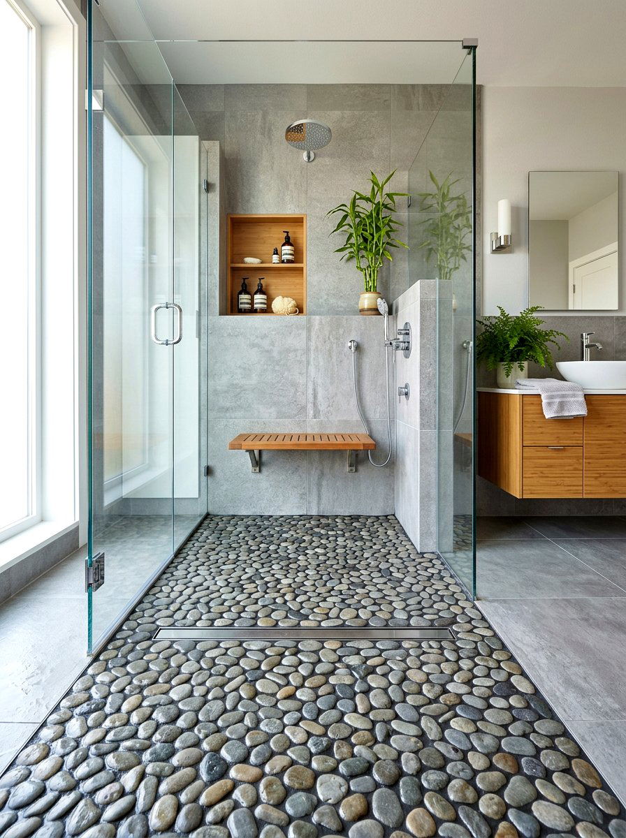 Pebblestone Shower Floor - 30 steam shower ideas