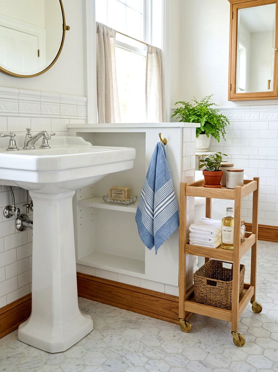 Pedestal Sink Side Shelf - 30 bathroom shelf decor ideas