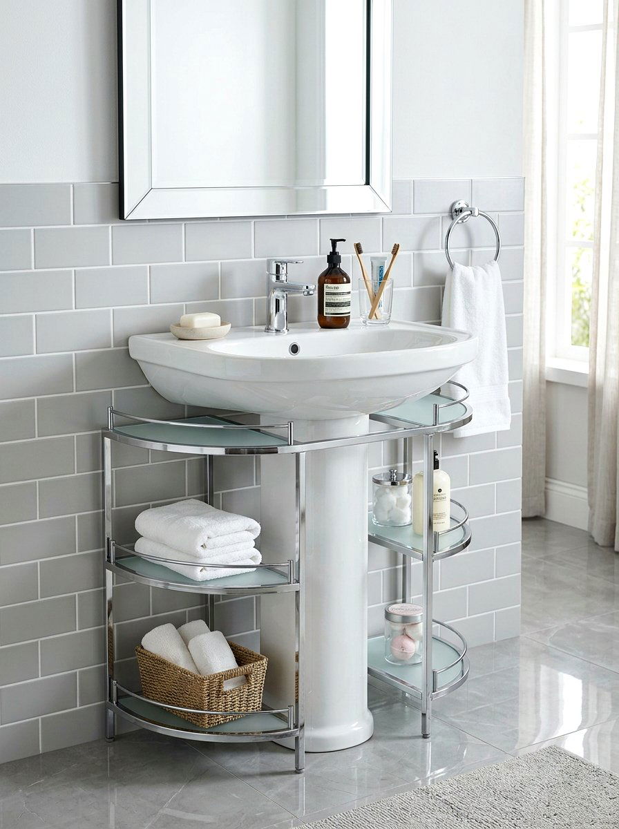Pedestal Sink Wrap Around Shelf - 30 tiny bathroom storage ideas