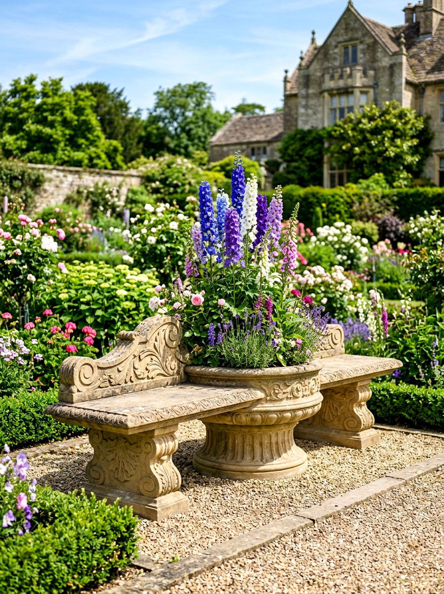 Pedestal Stone Bench - 30 stone bench garden ideas