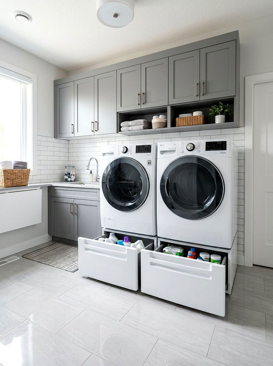 Pedestal Storage Laundry Room - 30 side by side laundry ideas