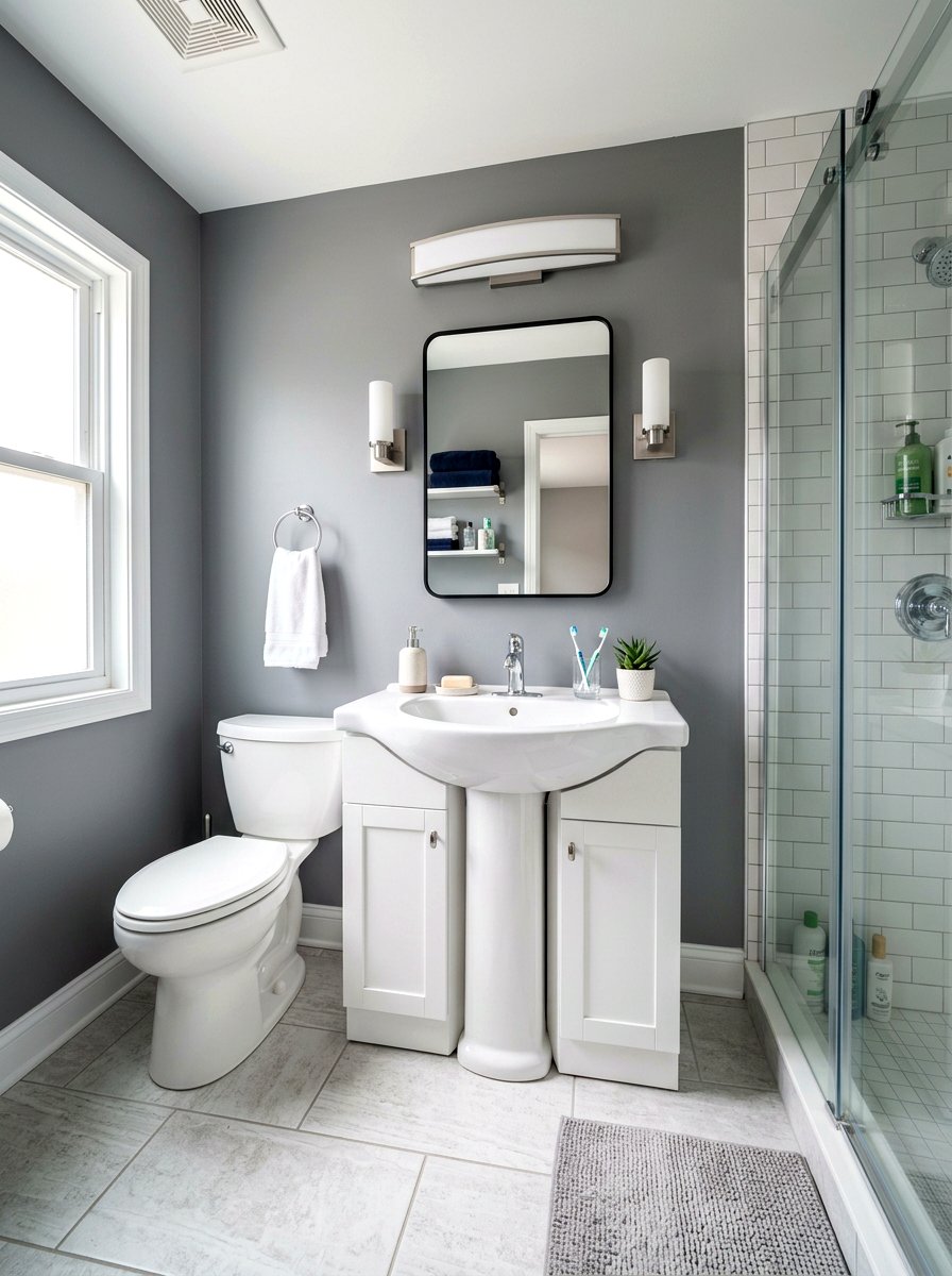 Pedestal sink storage cabinet - 30 renter safe bathroom shelf ideas