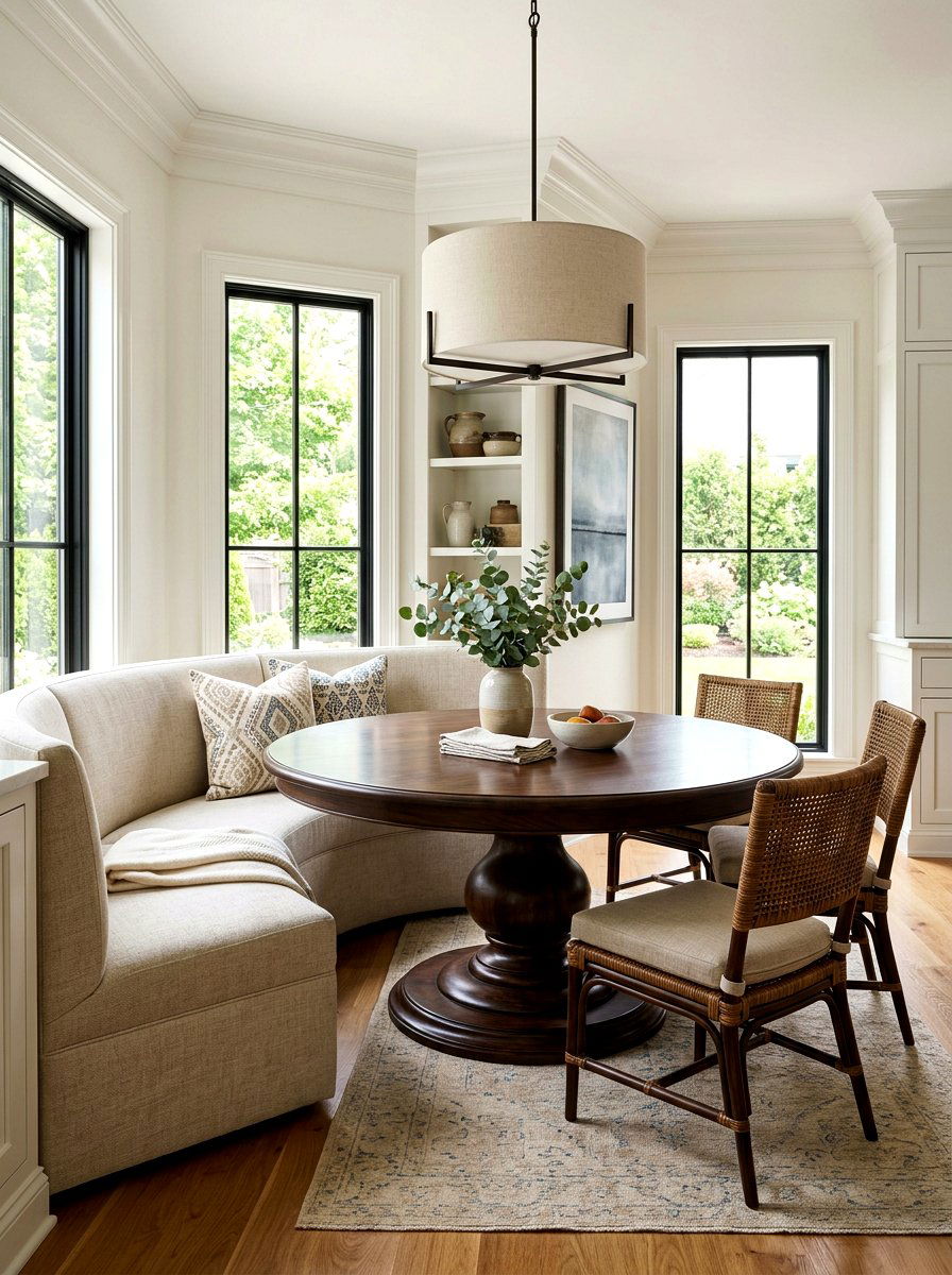 Pedestal table banquette - 30 banquette dining room ideas