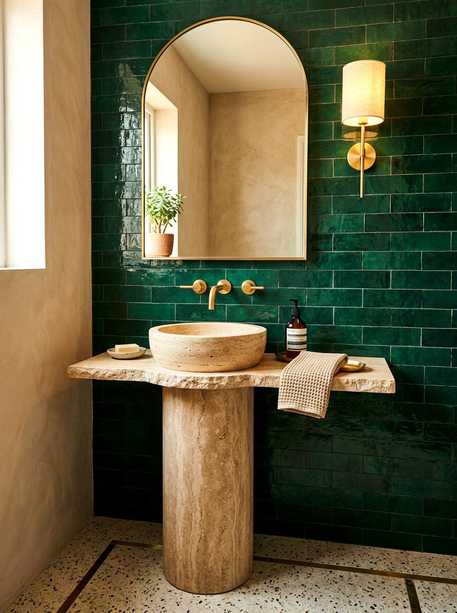 Pedestal travertine vanity - 30 travertine vanity bathroom ideas