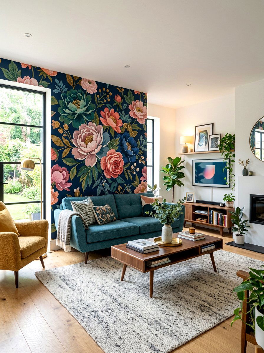 Peel and Stick Wallpaper - 30 renter friendly living room ideas