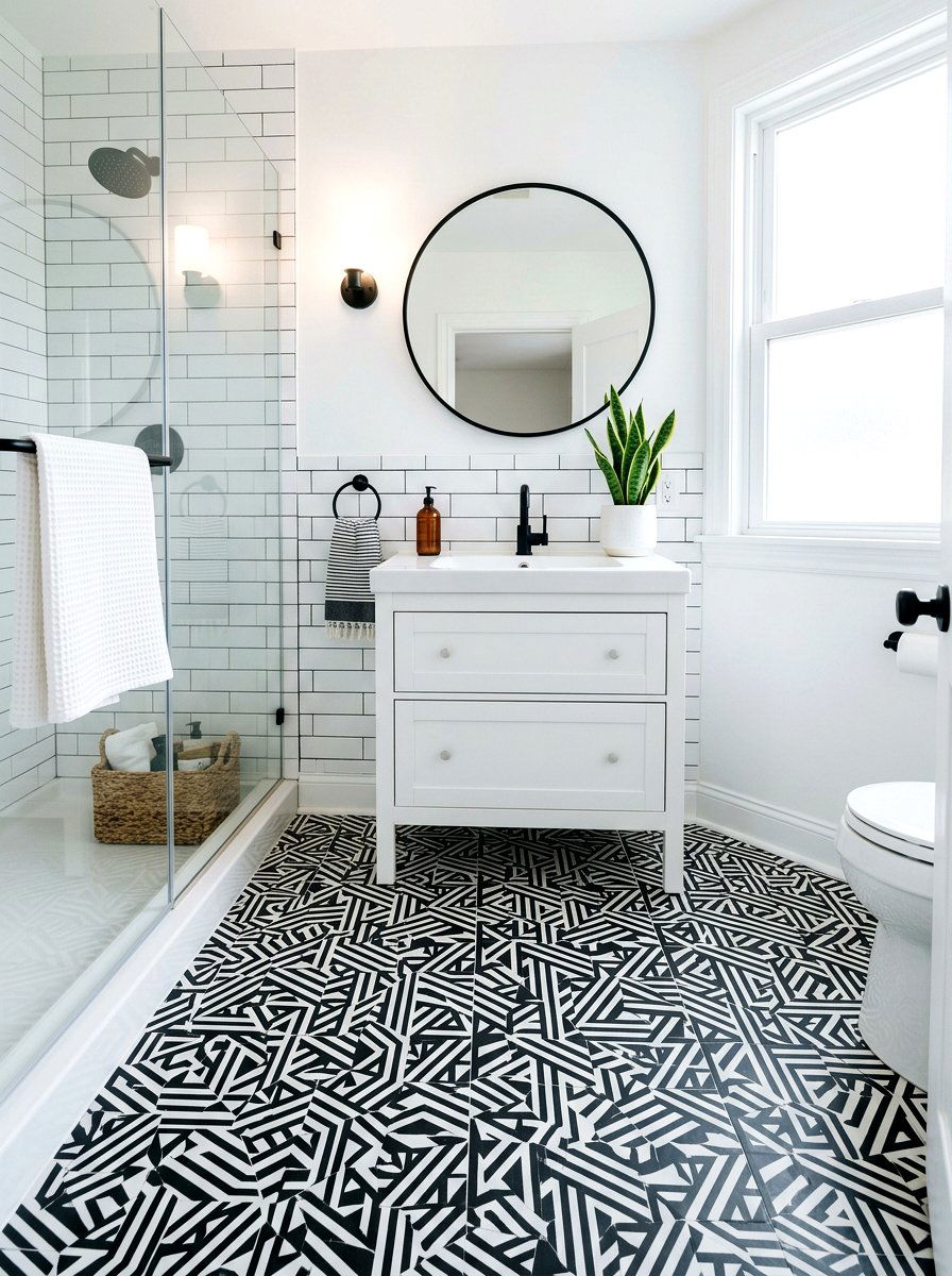 Peel and stick floor tile for bathroom - 30 no paint decor ideas