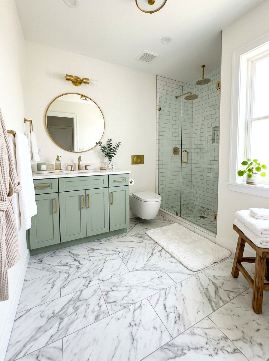 Peel and stick floor tile - 30 rental bathroom ideas