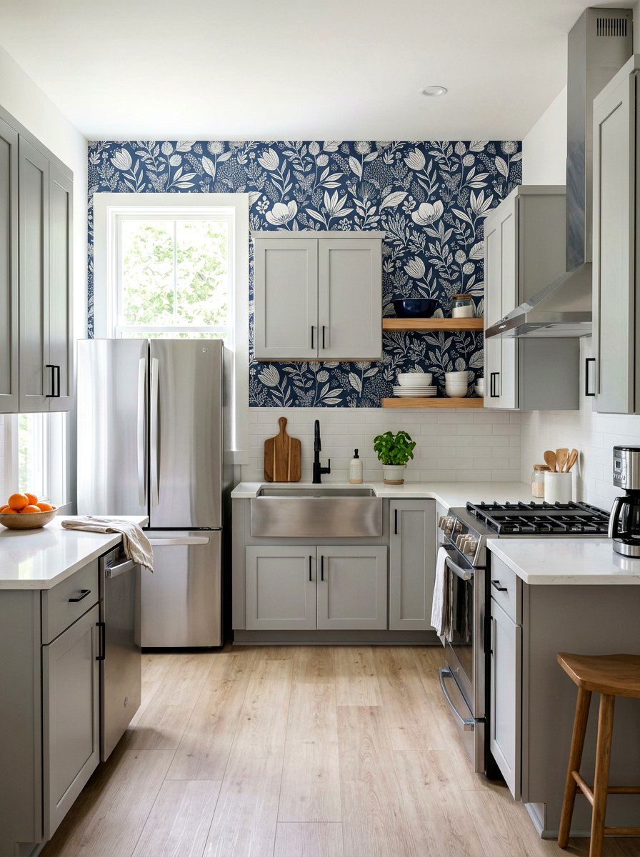 Peel and stick floral kitchen wallpaper - 30 floral kitchen wallpaper ideas