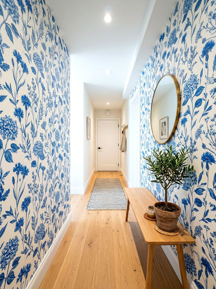 Peel and stick wallpaper hallway - 30 narrow rental hallway ideas