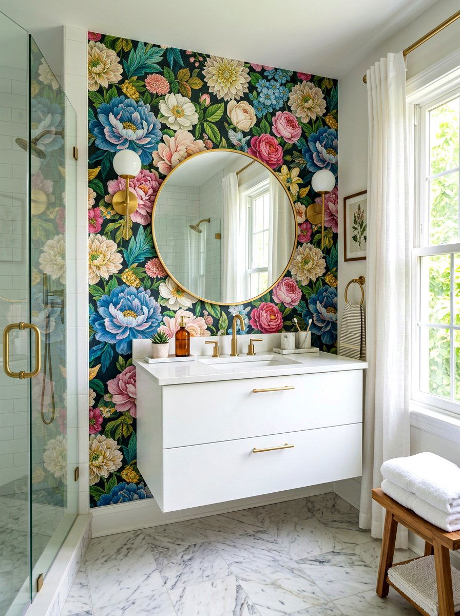 Peel and stick wallpaper - 30 bathroom makeover ideas