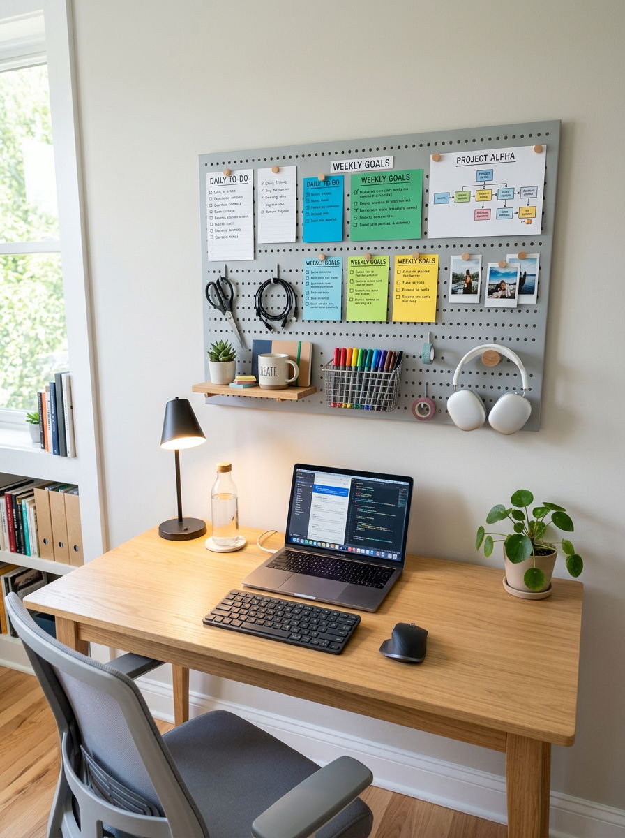 Pegboard Above Laptop - 30 office pegboard ideas